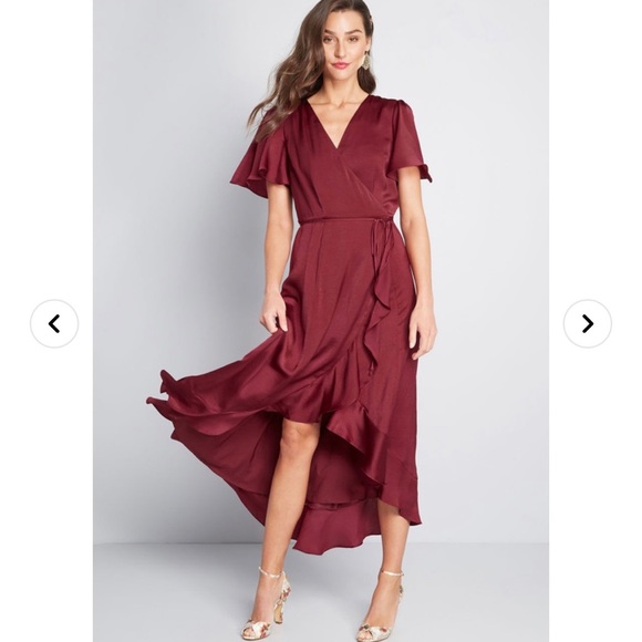 ModCloth Wine/Maroon Wrap Dress Size XXS 00/0 Gorgeous Ruffled Hem - Picture 9 of 13